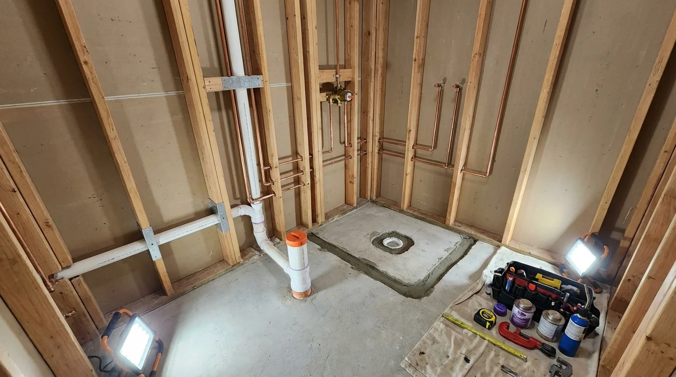 Bathroom rough-in plumbing during remodel by Johns Plumbing LLC in Wytheville