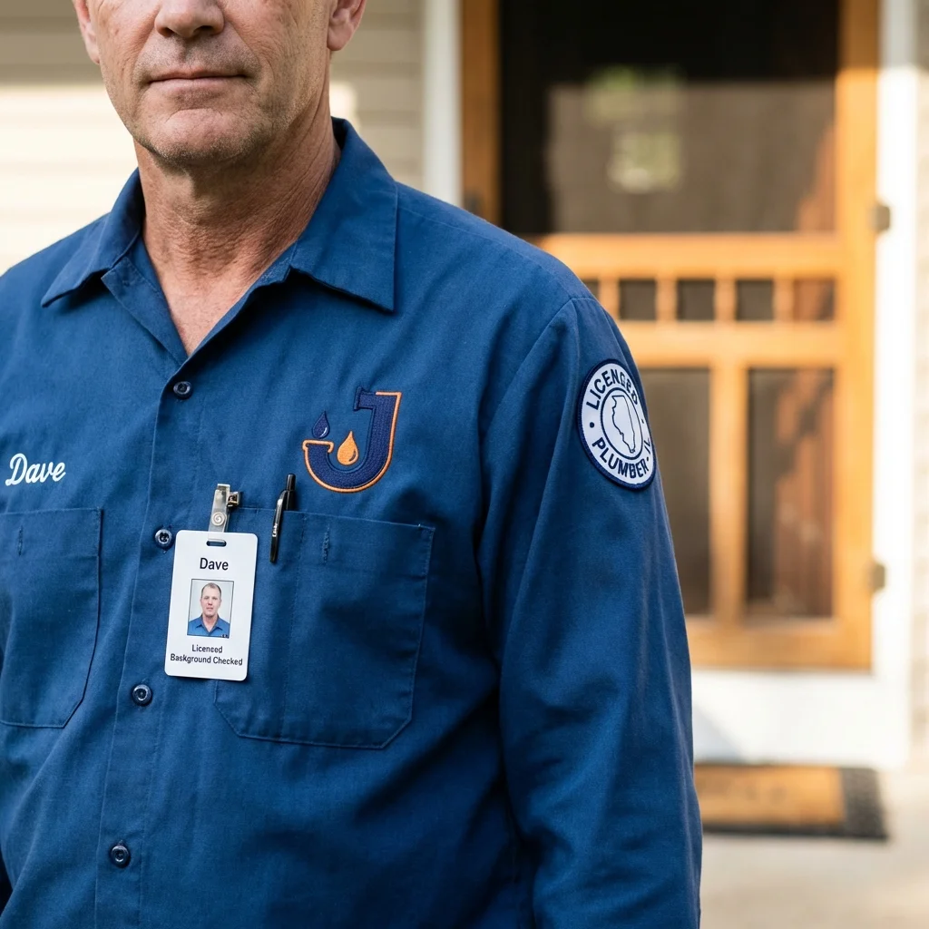 Licensed plumber showing ID badge in Wytheville, VA
